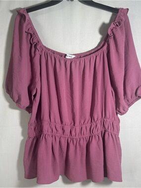 Nine West Mauve Off-Shoulder Ruffle Peasant Top